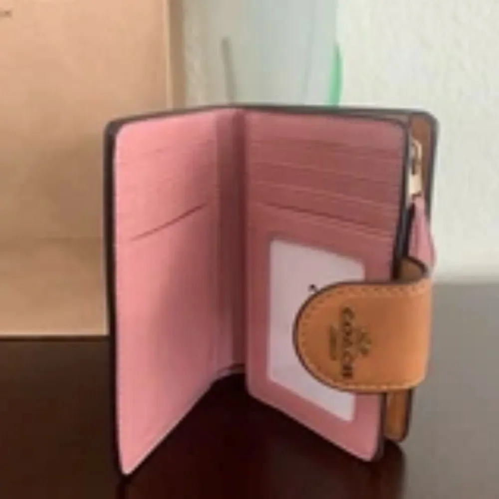 Coach Powder Pink Medium Corner Zip Wallet In Signature Canvas